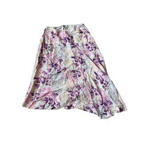 VTG Women's Size 4 Y2K Floral Pink Asymmetrical Boho Midi Skirt High Rise